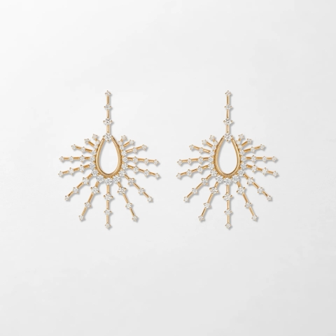 Vertical 18K Yellow Gold Clarity Diamond Small Burst Earrings