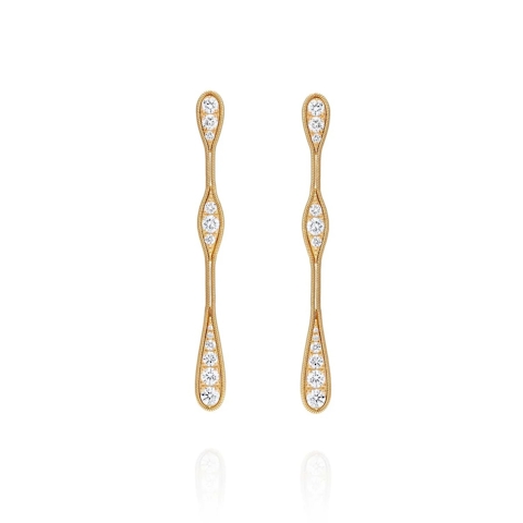 Vertical 18K Yellow Gold Fluid Diamonds Drop Earrings