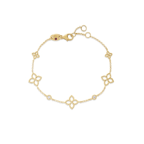 Vertical 18K Yellow Gold Principessa Diamond and Flower Station Bracelet