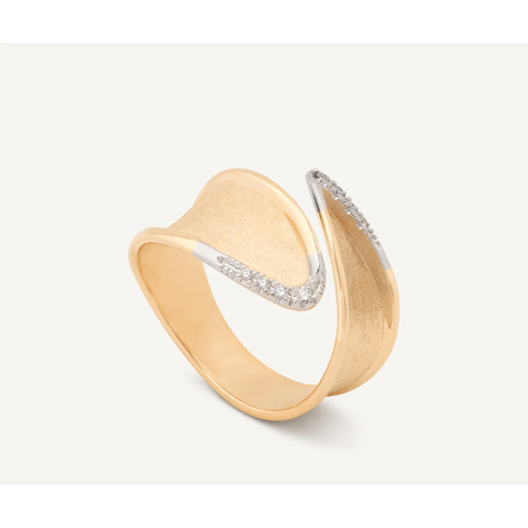 Vertical 18K Yellow Gold Lunaria Pave Diamond Bypass Band