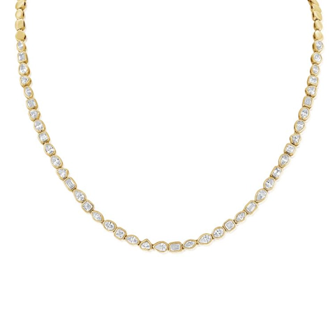 Vertical 14k Yellow Gold Mixed Shape Bezel Set Diamond Necklace