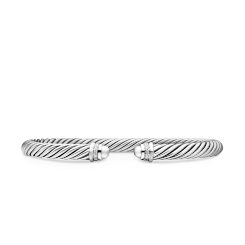 Vertical Classic Cable Bracelet in Sterling Silver with Diamonds, 5mm