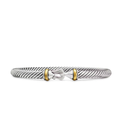 Vertical Buckle Classic Cable Bracelet in Sterling Silver with 18K Yellow Gold, 5mm