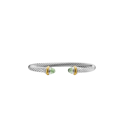 Vertical Classic Cable Bracelet Sterling Silver with 14K Yellow Gold and Prasiolite, 5mm
