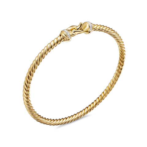 Vertical Buckle Cablespira Bracelet in 18K Yellow Gold with Diamonds, 3.5mm