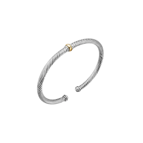 Vertical Classic Cable Station Bracelet Sterling Silver with 18K Yellow Gold, 4mm