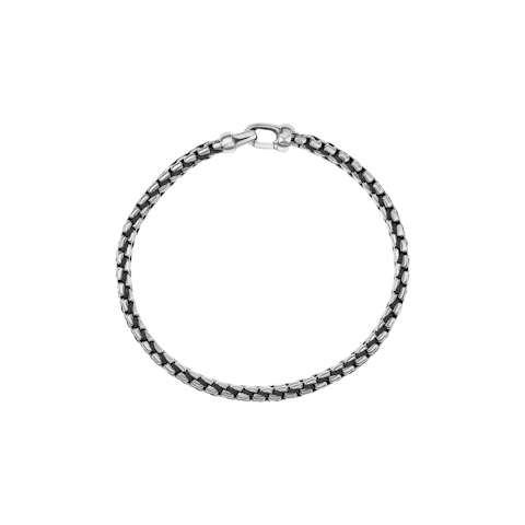 Vertical Woven Box Chain Bracelet Sterling Silver with Black Nylon, 10mm