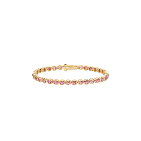 Vertical Bezel Set Tennis Bracelet 18K Yellow Gold with Pink Tourmalines, 4.7mm
