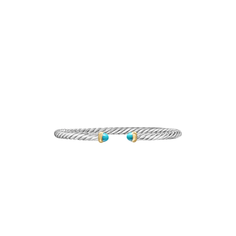 Vertical Cable Flex® Bracelet Sterling Silver with 14K Yellow Gold and Turquoise, 4mm