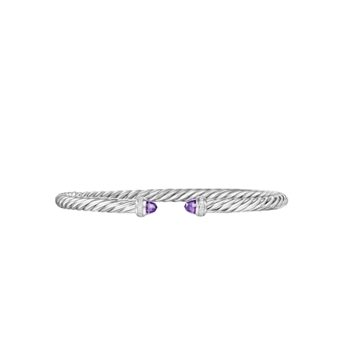 Vertical Cable Flex® Bracelet Sterling Silver with Amethyst and Diamonds, 4mm