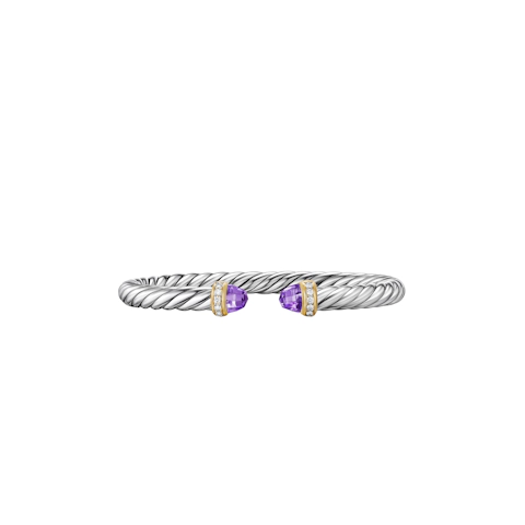 Vertical Cable Flex® Bracelet Sterling Silver with 14K Yellow Gold, Amethyst and Diamonds, 6mm