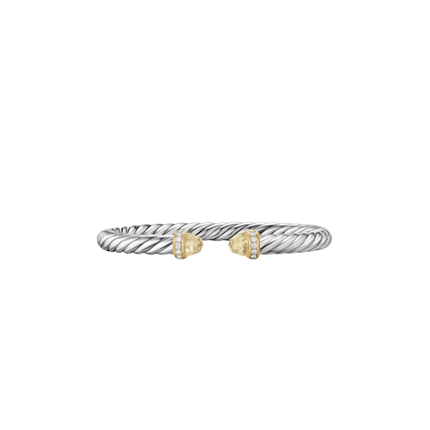 Vertical Cable Flex® Bracelet Sterling Silver with 14K Yellow Gold, Champagne Citrine and Diamonds, 6mm