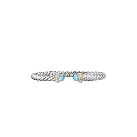 Vertical Cable Flex® Bracelet Sterling Silver with 14K Yellow Gold, Sky Blue Topaz and Diamonds, 6mm