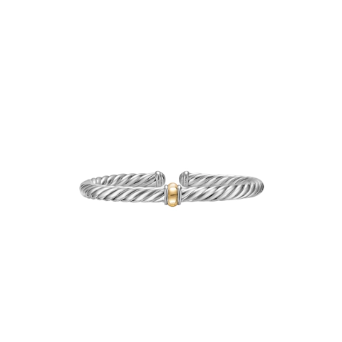 Vertical Cable Flex® Center Station Bracelet Sterling Silver with 14K Yellow Gold, 6mm