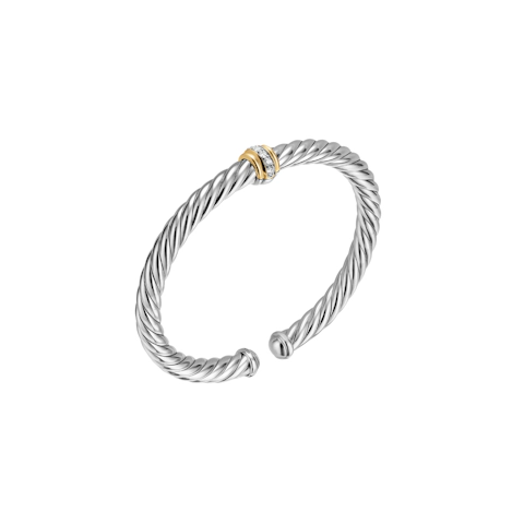 Vertical Cable Flex® Center Station Bracelet Sterling Silver with 14K Yellow Gold and Diamonds, 6mm