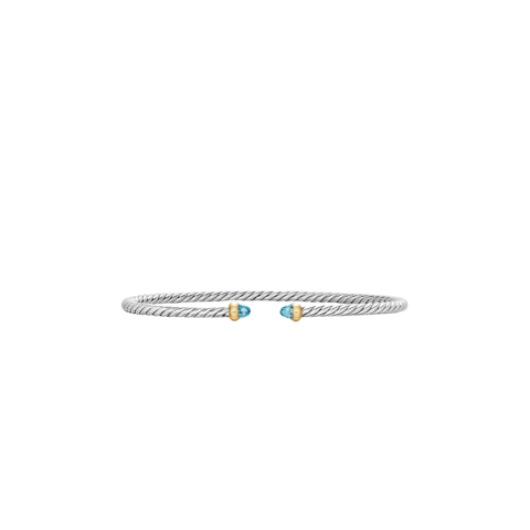 Vertical Micro Cable Flex® Bracelet Sterling Silver with 14K Yellow Gold and Blue Topaz, 2.6mm