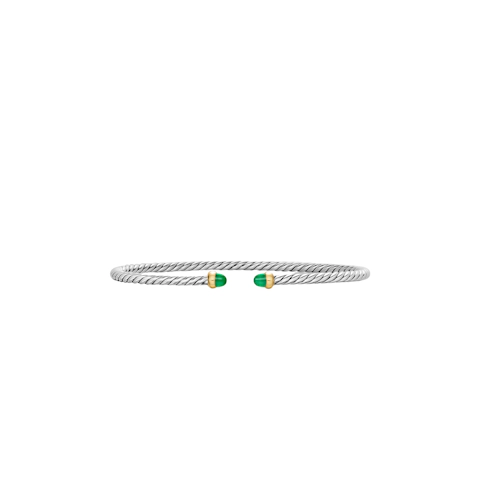 Vertical Micro Cable Flex® Bracelet Sterling Silver with 14K Yellow Gold and Emeralds, 2.6mm
