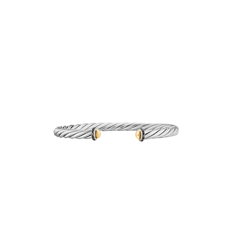 Vertical Cable Cuff Bracelet Sterling Silver with 14K Yellow Gold and Black Diamonds, 6mm