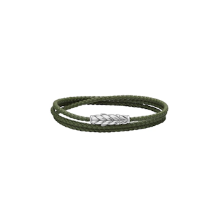 Vertical Chevron Triple Wrap Bracelet Green Leather with Sterling Silver, 3mm