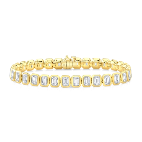 Vertical 18K Yellow Gold Emerald-Cut Diamond Bezel Tennis Bracelet
