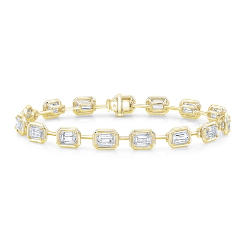 Vertical 18K Yellow Gold Emerald-Cut Diamond Bezel Line Bracelet