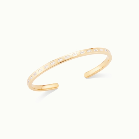 Vertical 18K Yellow Gold and Baguette Diamond Ottoline Cuff