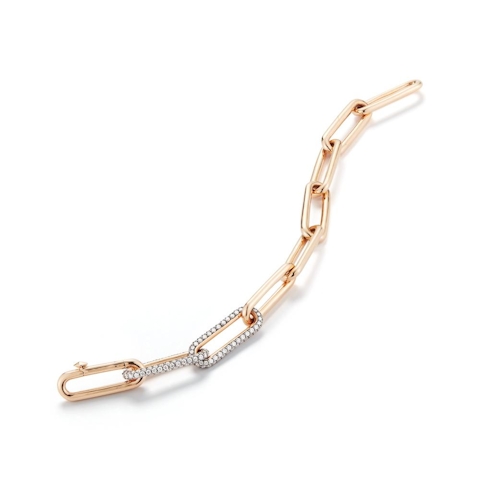 Vertical 18K Rose Gold and Diamond Saxon Elongated Link Bracelet