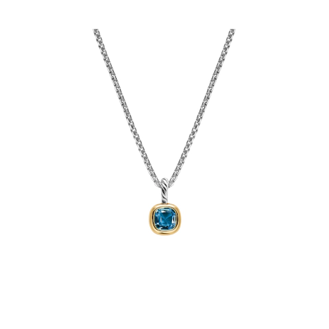 Vertical Mini Cushion Cut Amulet Sterling Silver with 14K Yellow Gold and Hampton Blue Topaz, 5.5mm