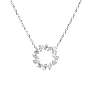 Vertical Mixed Cut Diamond Small Circle Pendant Necklace