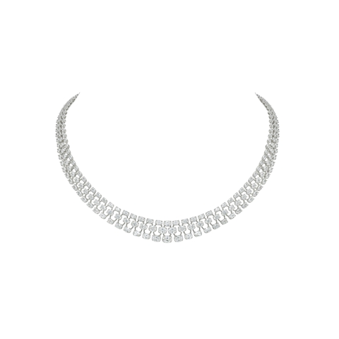 Vertical 18K White Gold Oval Diamond Three-Row Necklace