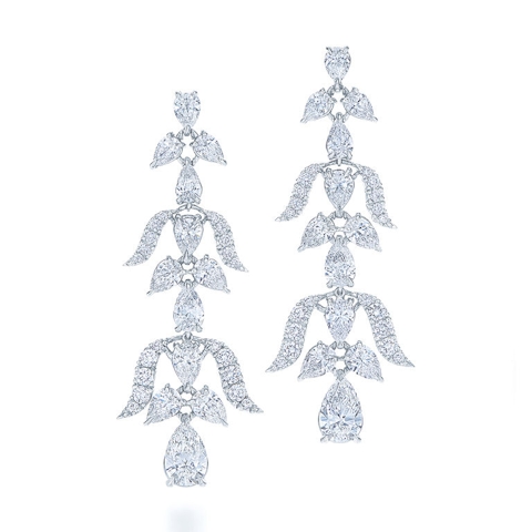 Vertical Platinum Round and Pear Diamond Legacy Grace Earrings