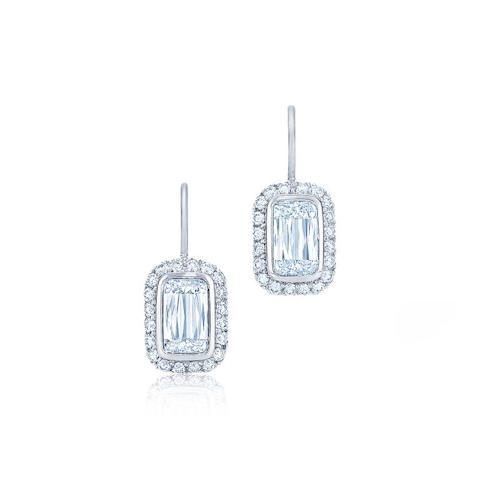 Vertical 18K White Gold Ashoka Bezel Set Round Diamond Earrings