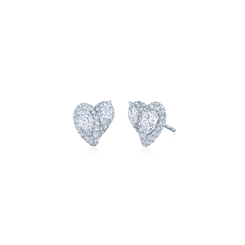 Vertical 18K White Gold Marquise, Round, and Pear Diamond Heart Earrings