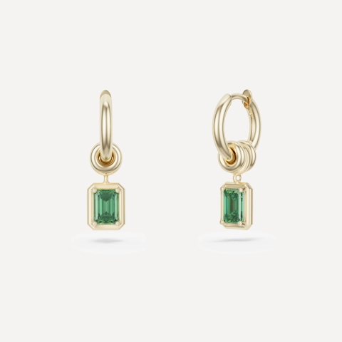 Vertical 18K Yellow Gold Zahra Emerald Charm Earrings