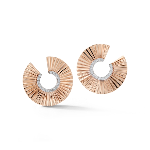 Vertical 18K Rose Gold and Diamond Clive Front-Facing Hoop Earrings