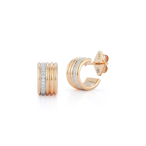 Vertical 18K Rose Gold and Diamond Thoby 5-Row Huggie Earrings
