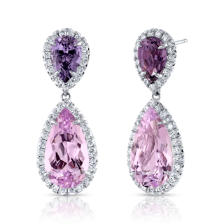 Vertical Dore Gemstone and Diamond Drop Earrings