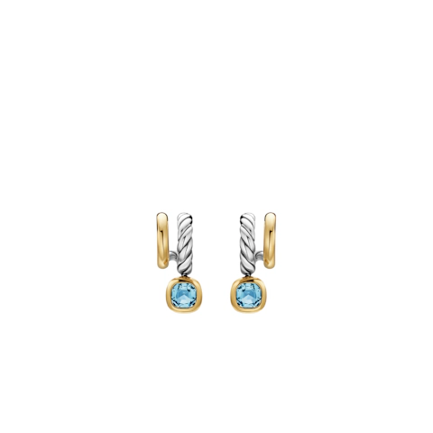 Vertical DY Mercer® Color Two Row Drop Earrings Sterling Silver with 18K Yellow Gold and Sky Blue Topaz, 19.5mm