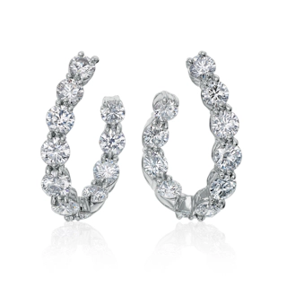 Vertical 18K White Gold New Moon Diamond Inside Out Hoop Earrings