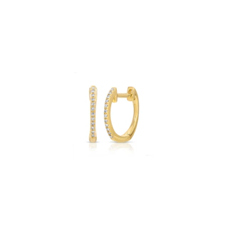 Vertical 14K Yellow Gold Diamond Huggie Earrings