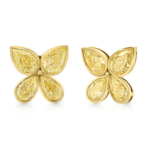 Vertical 18K Yellow Gold Pear Diamond Butterfly Earrings