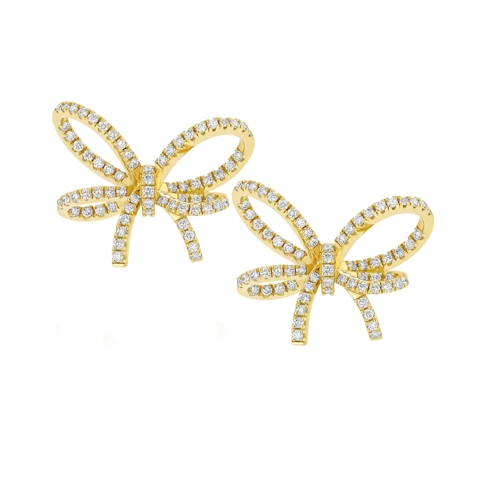 Vertical 18K Yellow Gold Gala Pave Diamond Bow Earrings