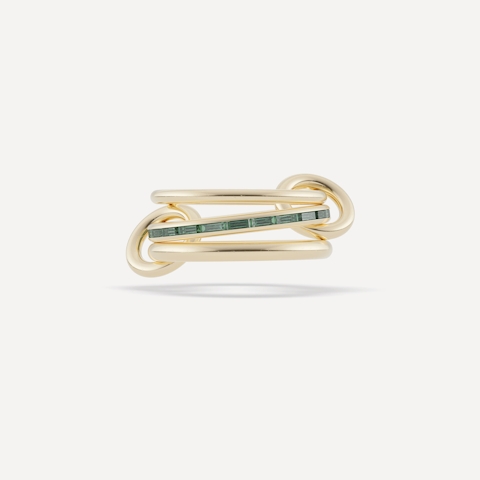 Vertical 18K Yellow Gold Pyrus Emerald 3-Row Linked Ring