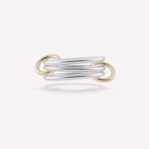 Vertical 18K Yellow Gold and Sterling Silver Solarium 3-Band Ring
