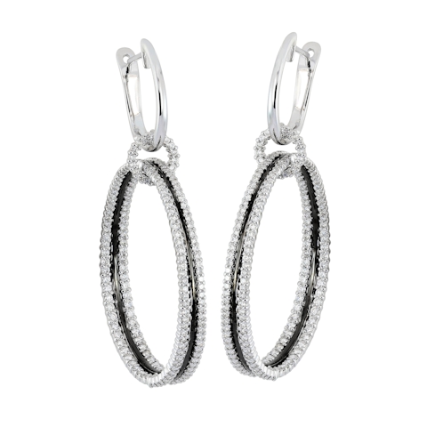 Vertical 18K White Gold Diamond in Color Black Ceramic Drop Earrings