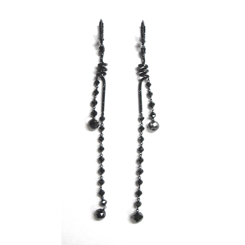 Vertical 18K Rose Gold Black Diamond Drop Earrings