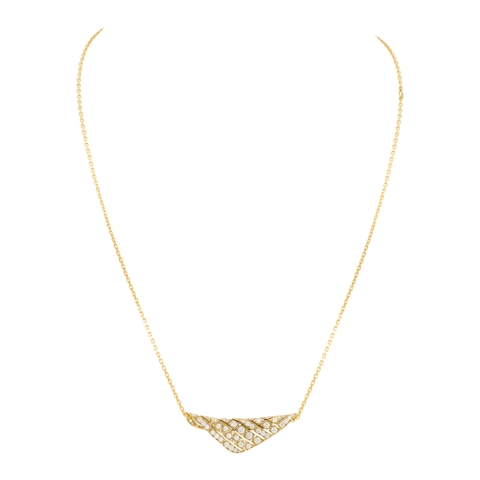 Vertical 18K Yellow Gold Reflexion Diamond Geometric Pendant Necklace