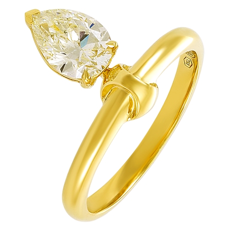Vertical 18K Yellow Gold 0.91ct Pear Diamond Solitaire Ring