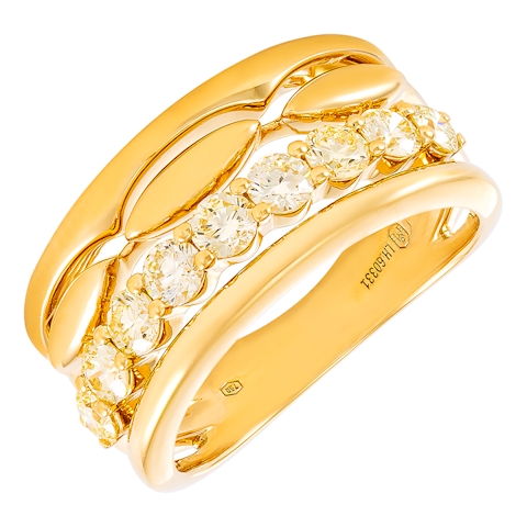 Vertical 18K Yellow Gold Yellow Diamond High Polished Four-Row Ring