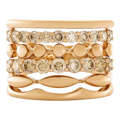 Vertical 18K Rose Gold Brown Diamond Six Band Ring